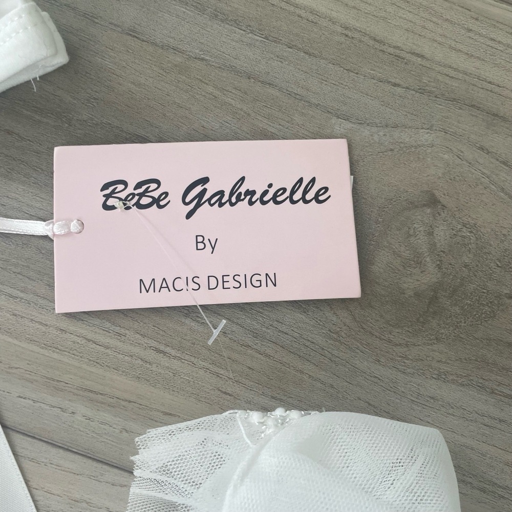 NWT BeBe Gabrielle‎ by Macis Design White Floral Christening Tulle Dress Size 9M - Picture 2 of 7